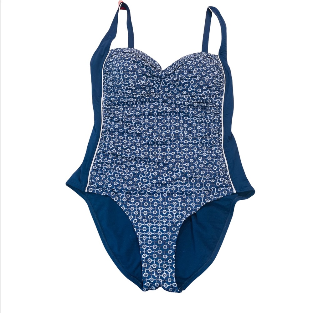 Sai California Blue White Slimming Full Coverage Molded Bra One Pc Swimsuit 10